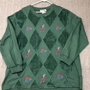Vintage 90s Alfred Dunner green christmas embroidered mock neck sweatshirt 2X